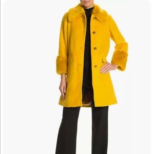 $798 Kate Spade Yellow Fluffy Wool Faux Fur Trim Coat Roasted Maize Size 0